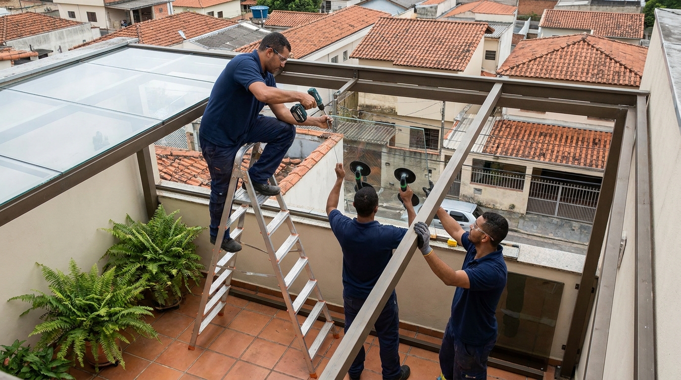 Cobertura de vidro em terraço com telhados em Araraquara-SP