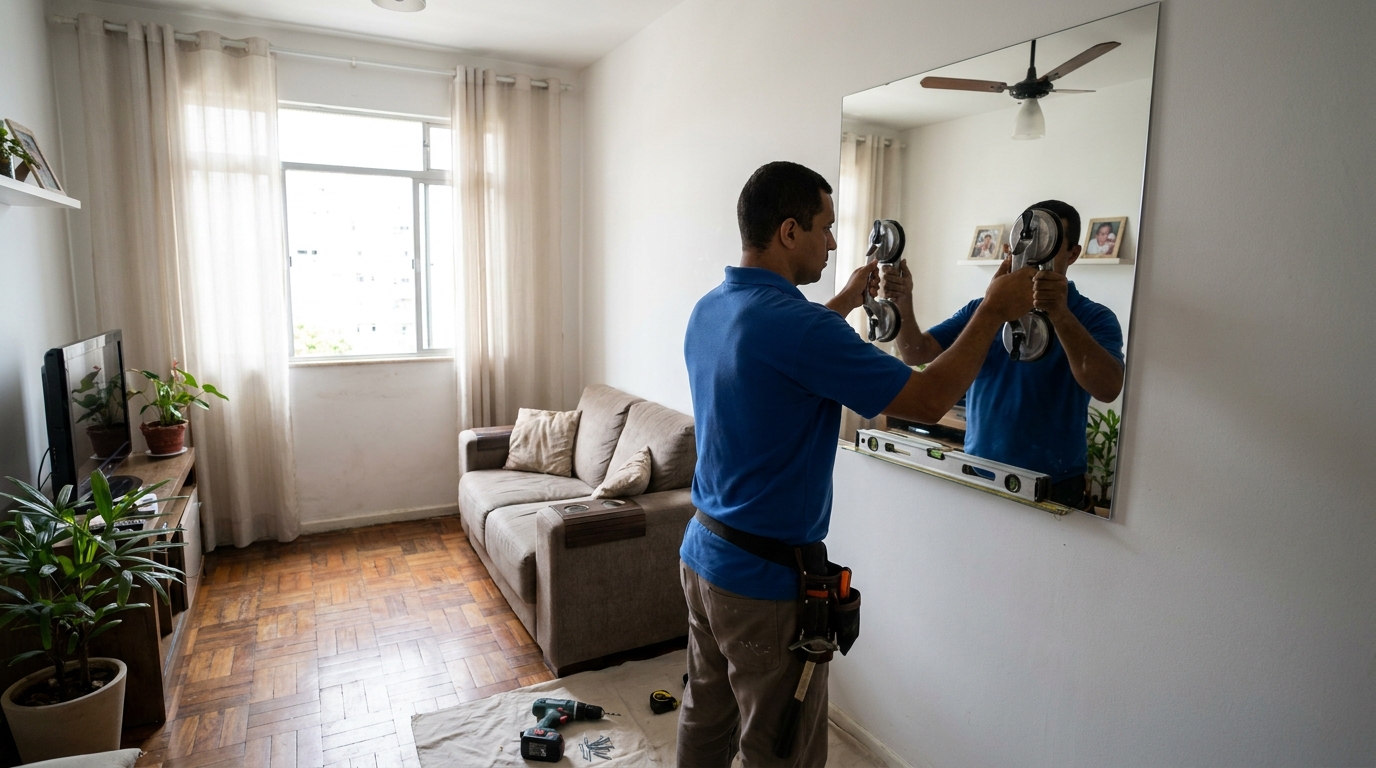 Espelho sob medida com parquet em Araraquara-SP