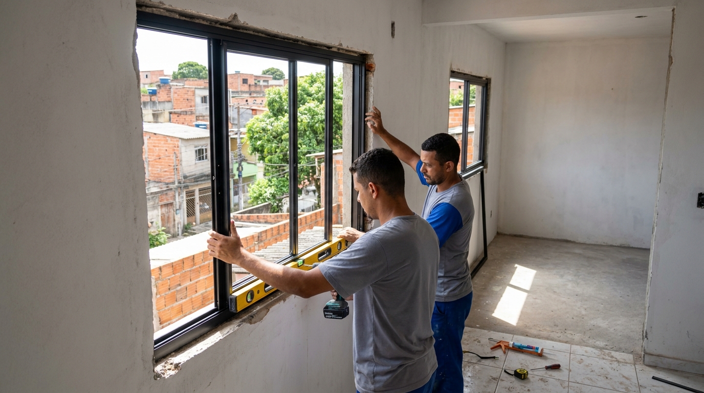 Esquadria de alumínio em obra em Araraquara-SP