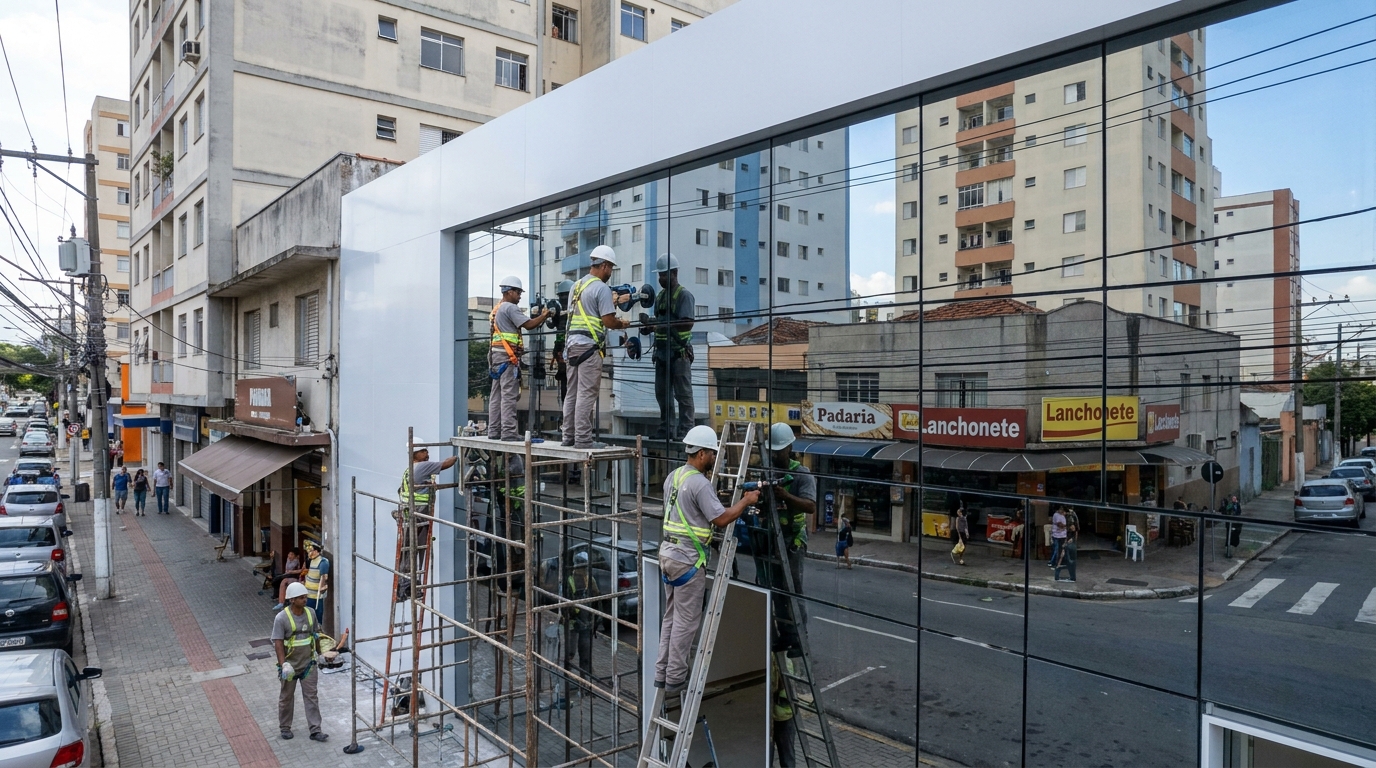 Fachada espelhada em esquina em Araraquara-SP